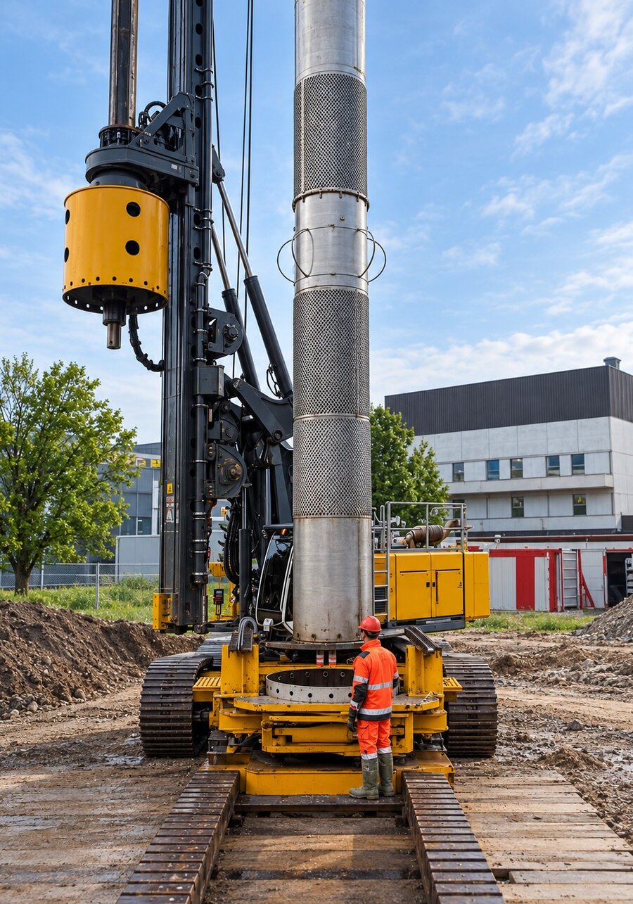 Tubi e filtri in acciaio in cantiere